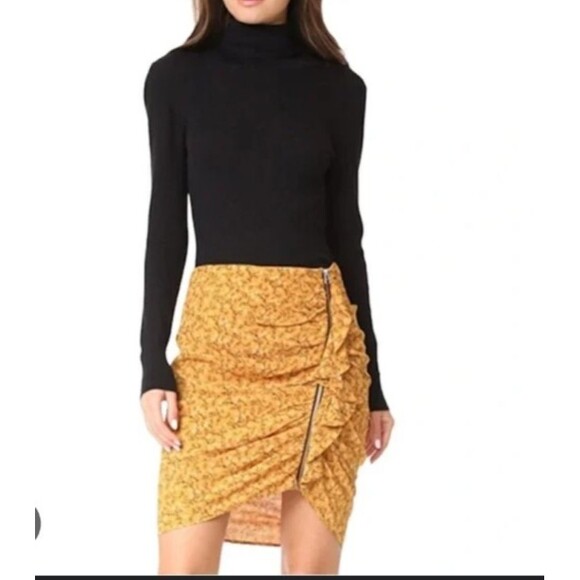 VERONICA BEARD Mustard Floral Ruffle Zipper Mini Skirt Size 12 - Picture 4 of 8